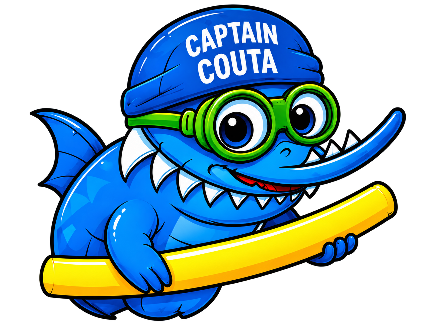 Captain Couta mascot swimming